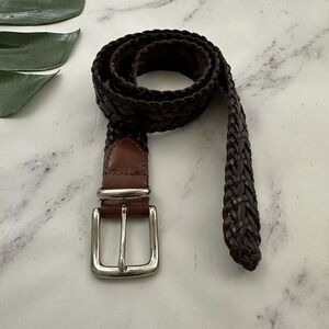 Partners Womens Vintage 90s Woven Leather Belt Size M/L Brown Brass Buckle